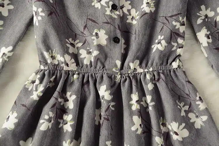 Floral Print Style Slim Cute Stand Collar Single Breasted Pleated Dress Women Vintage Autumn Winter Dress Ladies 9 Options XH028 4