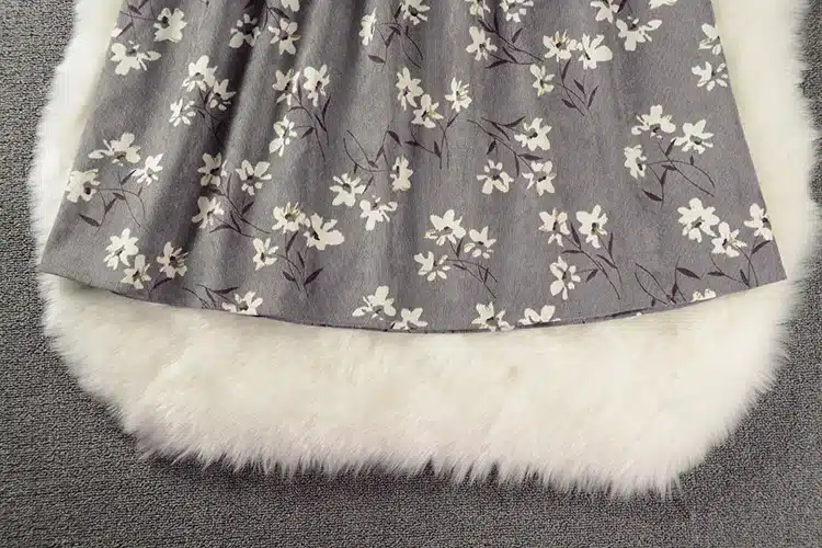 Floral Print Style Slim Cute Stand Collar Single Breasted Pleated Dress Women Vintage Autumn Winter Dress Ladies 9 Options XH028 5