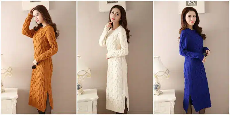Fashion Autumn Winter Sweater Dress Women Clothes Ladies Long Sleeve Knitted O-neck Casual Dress Autumn Female Party Dresses 13