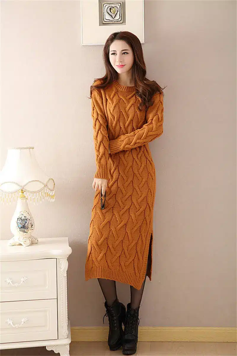 Fashion Autumn Winter Sweater Dress Women Clothes Ladies Long Sleeve Knitted O-neck Casual Dress Autumn Female Party Dresses 14