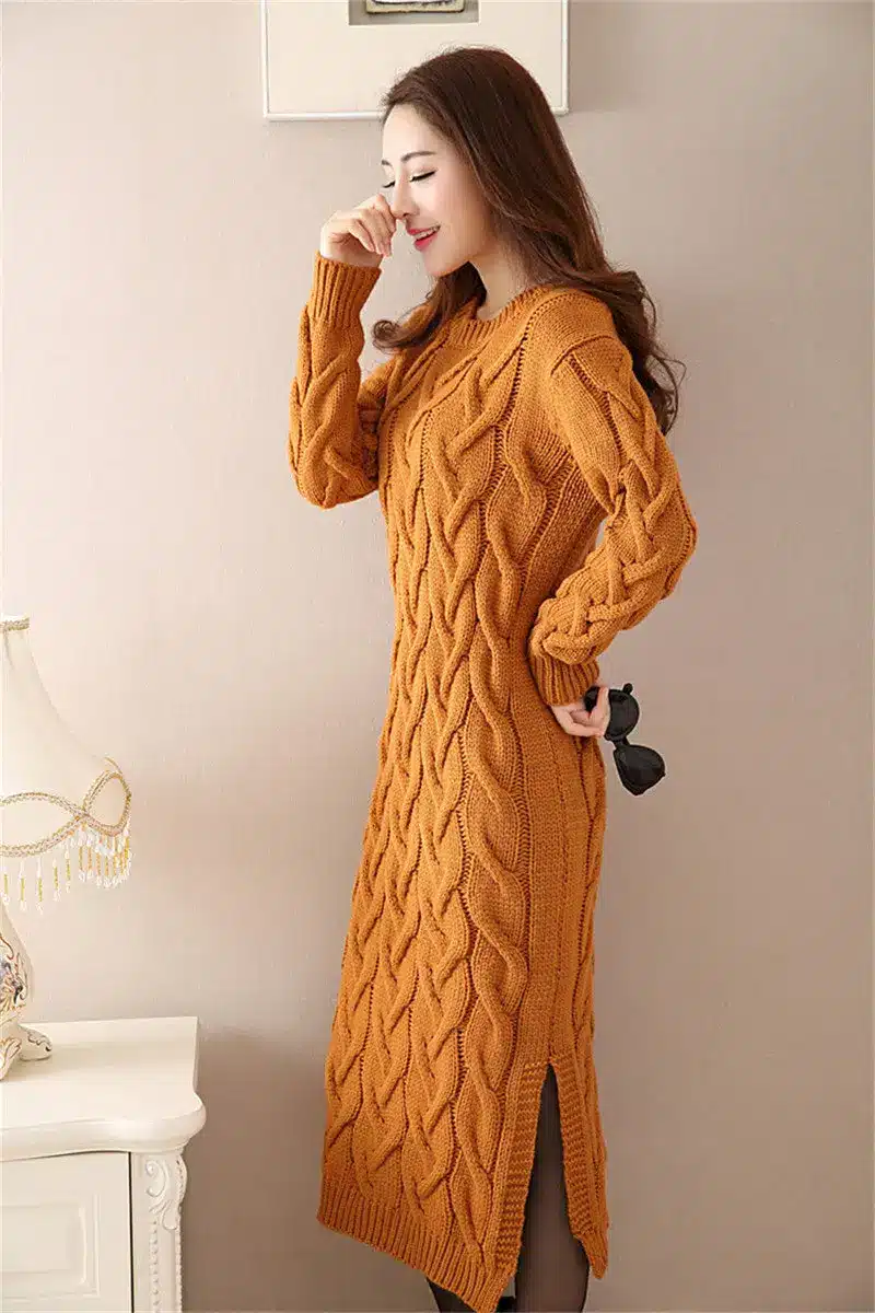 Fashion Autumn Winter Sweater Dress Women Clothes Ladies Long Sleeve Knitted O-neck Casual Dress Autumn Female Party Dresses 15
