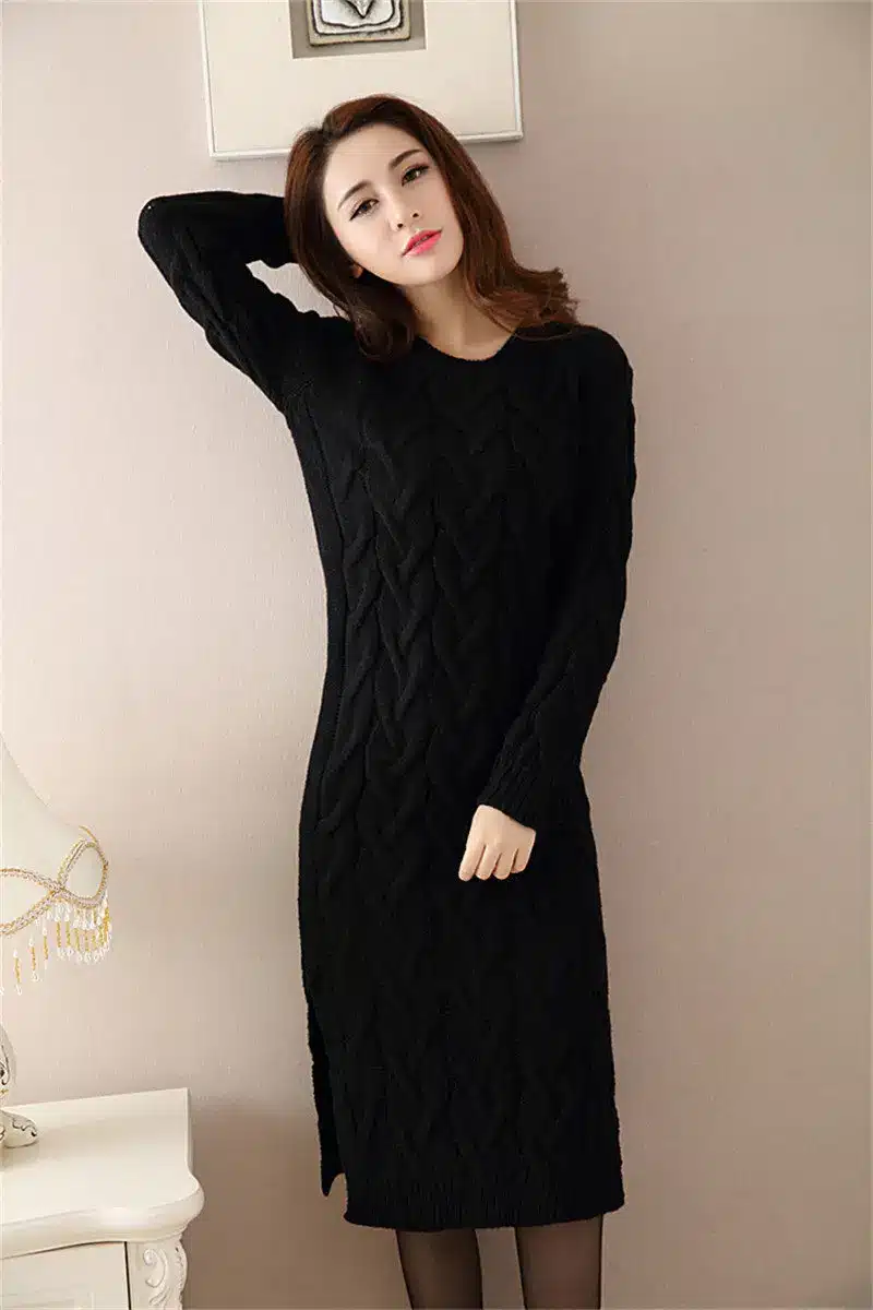 Fashion Autumn Winter Sweater Dress Women Clothes Ladies Long Sleeve Knitted O-neck Casual Dress Autumn Female Party Dresses 16