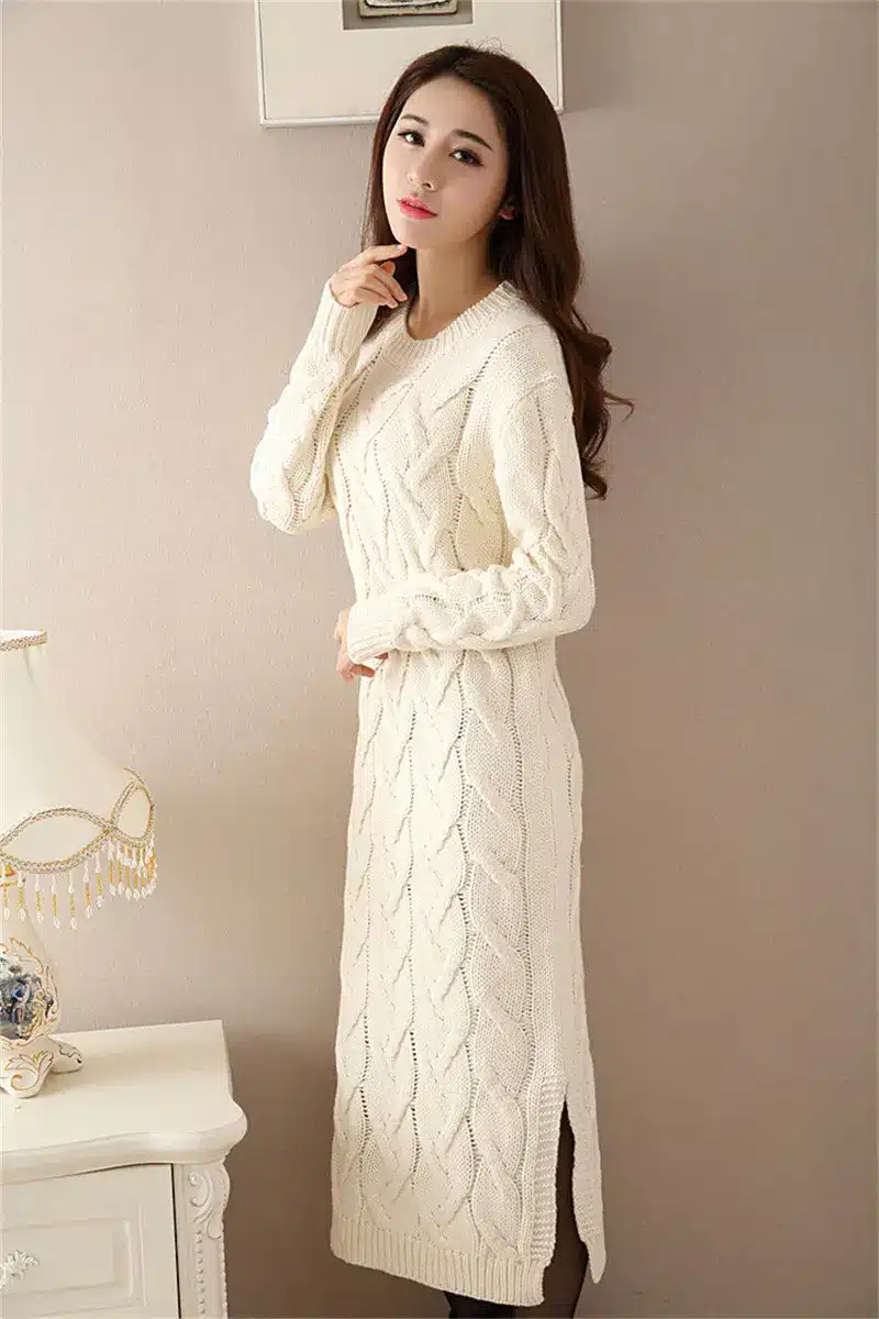 Fashion Autumn Winter Sweater Dress Women Clothes Ladies Long Sleeve Knitted O-neck Casual Dress Autumn Female Party Dresses 18