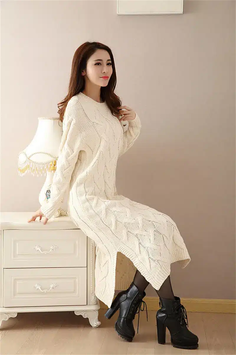 Fashion Autumn Winter Sweater Dress Women Clothes Ladies Long Sleeve Knitted O-neck Casual Dress Autumn Female Party Dresses 19