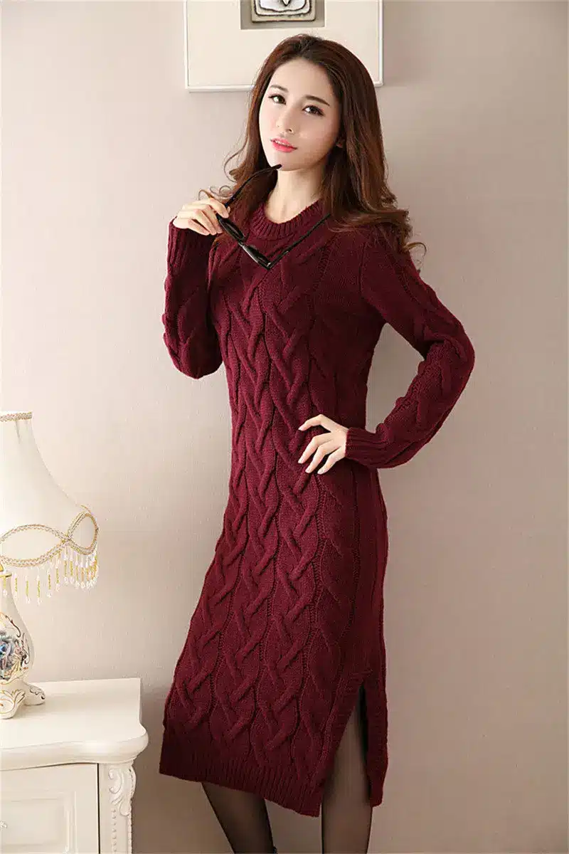 Fashion Autumn Winter Sweater Dress Women Clothes Ladies Long Sleeve Knitted O-neck Casual Dress Autumn Female Party Dresses 20