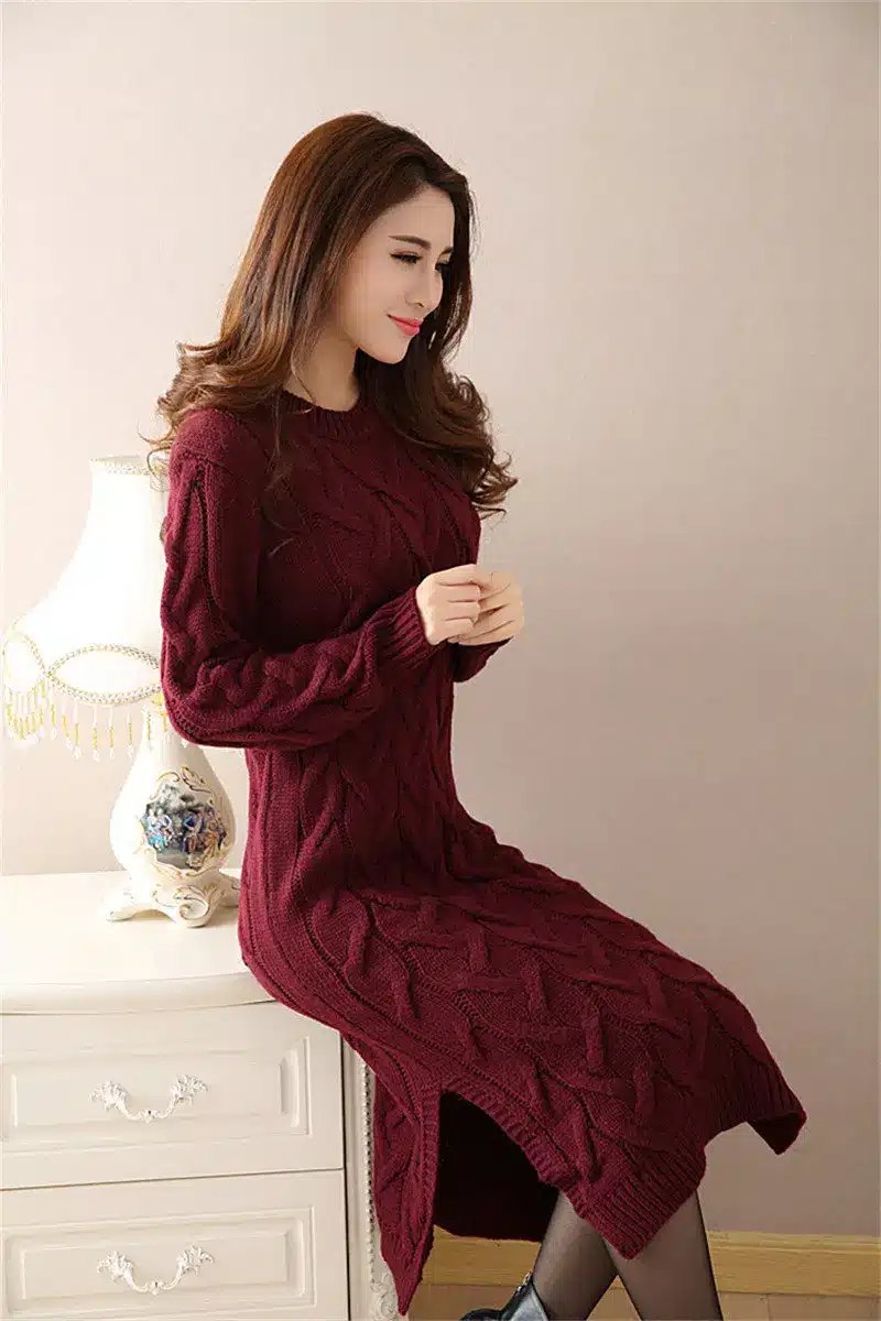Fashion Autumn Winter Sweater Dress Women Clothes Ladies Long Sleeve Knitted O-neck Casual Dress Autumn Female Party Dresses 21