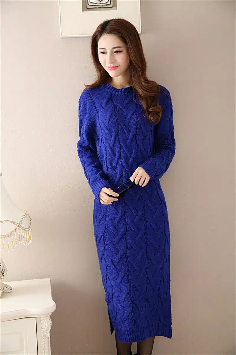 Fashion Autumn Winter Sweater Dress Women Clothes Ladies Long Sleeve Knitted O-neck Casual Dress Autumn Female Party Dresses 22