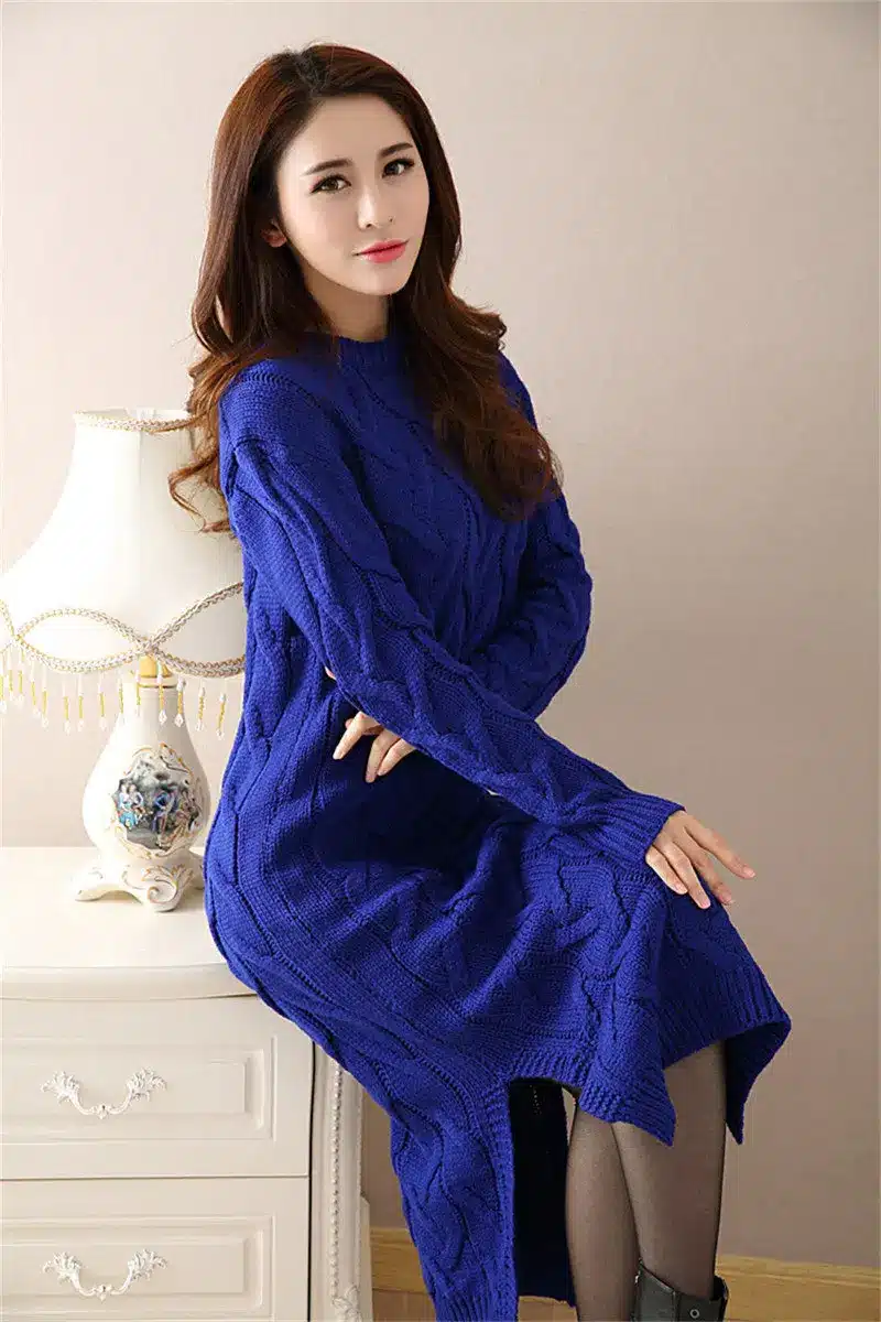 Fashion Autumn Winter Sweater Dress Women Clothes Ladies Long Sleeve Knitted O-neck Casual Dress Autumn Female Party Dresses 23