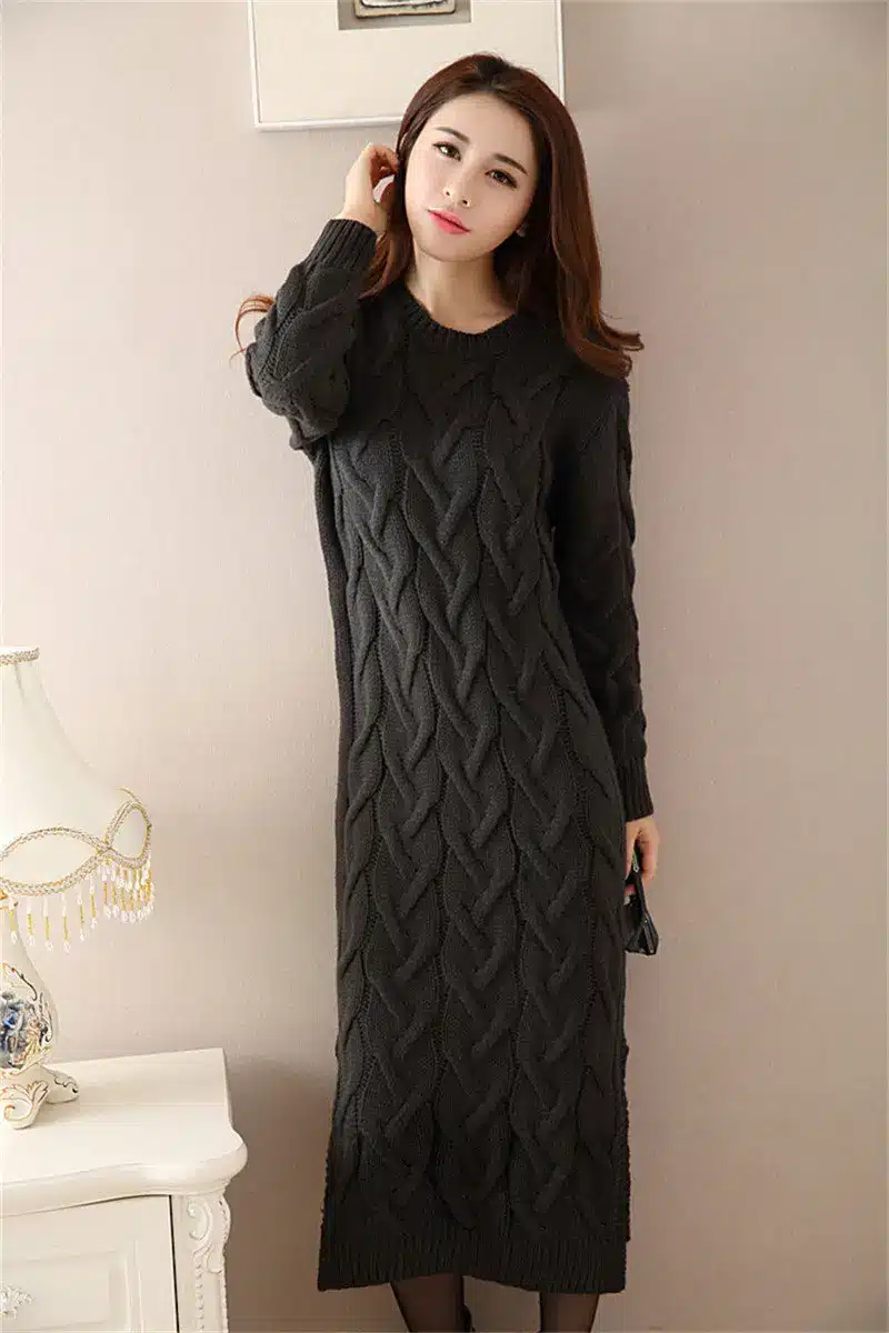 Fashion Autumn Winter Sweater Dress Women Clothes Ladies Long Sleeve Knitted O-neck Casual Dress Autumn Female Party Dresses 24