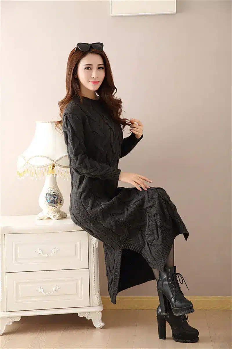 Fashion Autumn Winter Sweater Dress Women Clothes Ladies Long Sleeve Knitted O-neck Casual Dress Autumn Female Party Dresses 25