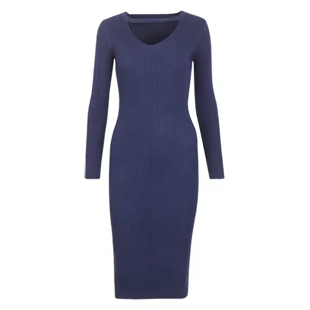 Wixra 2018 Autumn Winter Halter Long sleeve V-Neck Knitted Sweater Dresses Casual Women's Bodycon Dress For Women 5