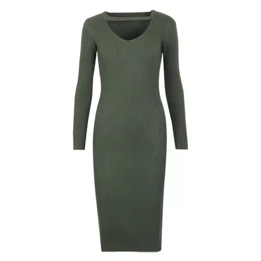 Wixra 2018 Autumn Winter Halter Long sleeve V-Neck Knitted Sweater Dresses Casual Women's Bodycon Dress For Women 10