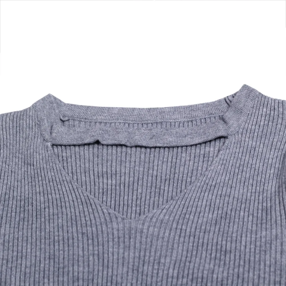 Wixra 2018 Autumn Winter Halter Long sleeve V-Neck Knitted Sweater Dresses Casual Women's Bodycon Dress For Women 14