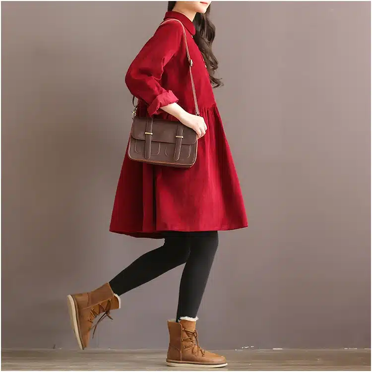 Japanese Korean Style College School Corduroy Green Dress Lady Long Sleeve Sweet Retro 2018 Fashion Dress Women's Winter Midi 6