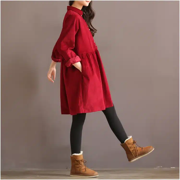 Japanese Korean Style College School Corduroy Green Dress Lady Long Sleeve Sweet Retro 2018 Fashion Dress Women's Winter Midi 8