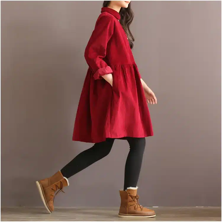 Japanese Korean Style College School Corduroy Green Dress Lady Long Sleeve Sweet Retro 2018 Fashion Dress Women's Winter Midi 9