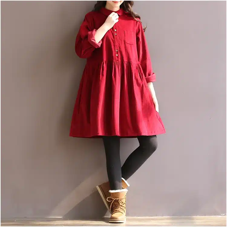 Japanese Korean Style College School Corduroy Green Dress Lady Long Sleeve Sweet Retro 2018 Fashion Dress Women's Winter Midi 10