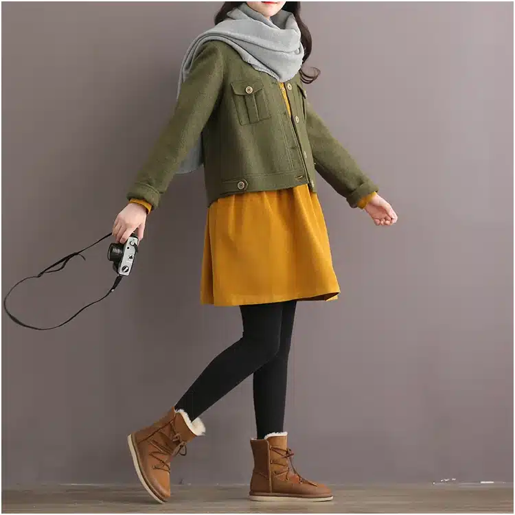 Japanese Korean Style College School Corduroy Green Dress Lady Long Sleeve Sweet Retro 2018 Fashion Dress Women's Winter Midi 12