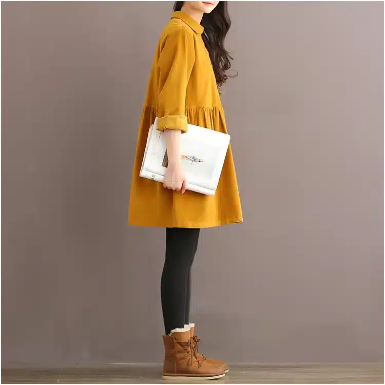 Japanese Korean Style College School Corduroy Green Dress Lady Long Sleeve Sweet Retro 2018 Fashion Dress Women's Winter Midi 14
