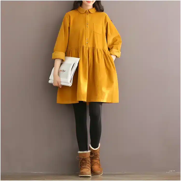 Japanese Korean Style College School Corduroy Green Dress Lady Long Sleeve Sweet Retro 2018 Fashion Dress Women's Winter Midi 15