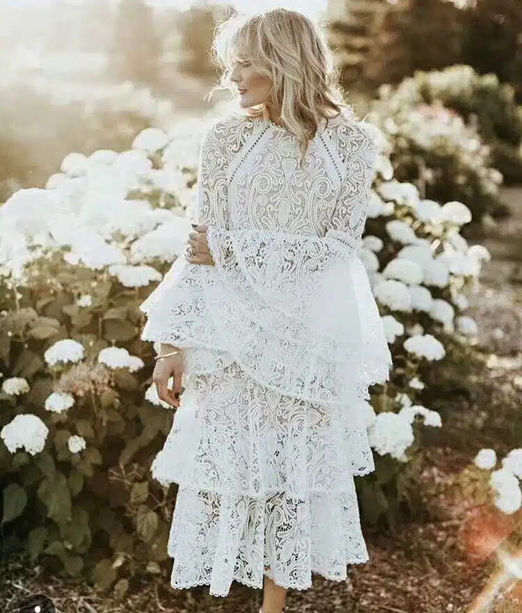 HIGH QUALITY New Fashion 2018 Designer Runway Dress Women's Flare Sleeve Lace Cascading Ruffle Dress 9