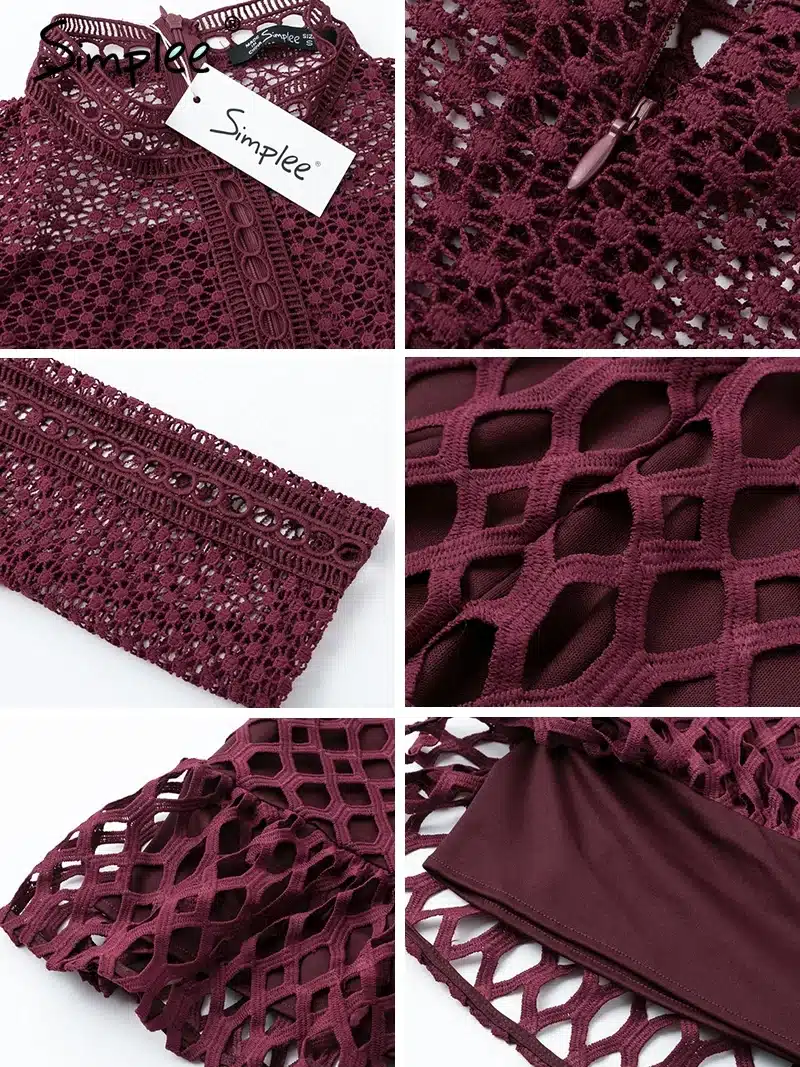 Simplee Elegant hollow out mesh lace women dress Ruffle slim autumn winter dress 2018 High waist long sleeve party sexy dresses 20