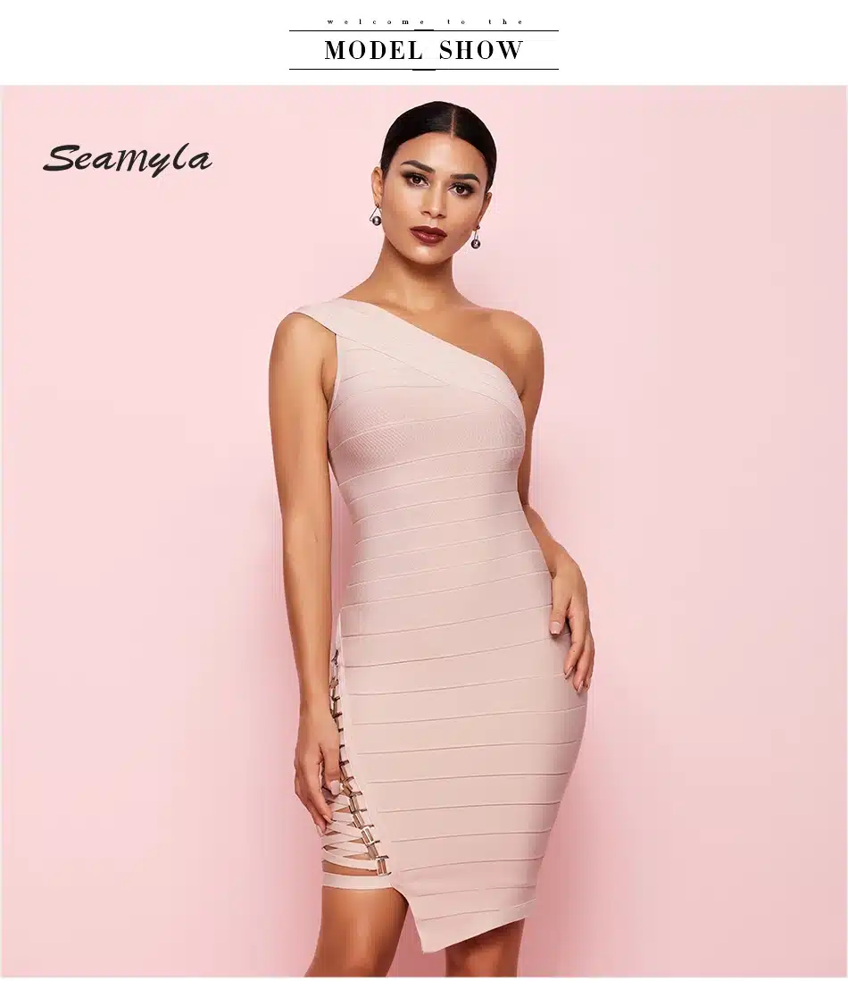 Seamyla New Arrival Celebrity Party Dresses Women One Shoulder Sequined Sexy Summer Dress 2018 Sleeveless Bodycon Bandage Dress 9