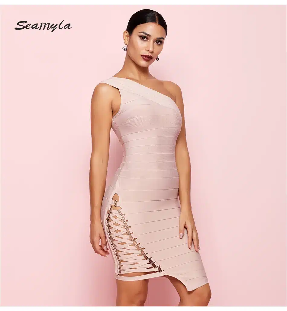 Seamyla New Arrival Celebrity Party Dresses Women One Shoulder Sequined Sexy Summer Dress 2018 Sleeveless Bodycon Bandage Dress 10