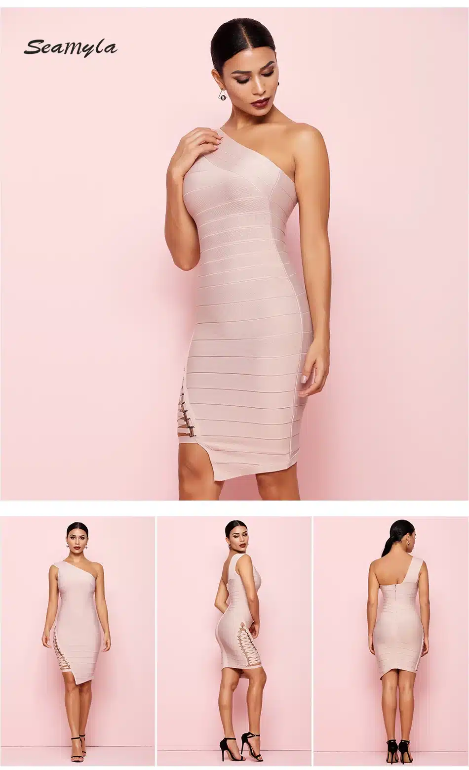 Seamyla New Arrival Celebrity Party Dresses Women One Shoulder Sequined Sexy Summer Dress 2018 Sleeveless Bodycon Bandage Dress 11