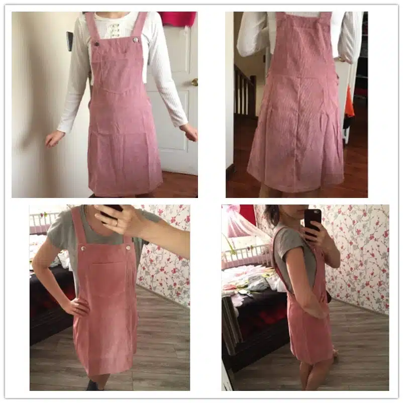 Dotfashion Bib Pocket Front Overall Short Dress 2018 Pink Zip Button Pinafore Shift Dress Female Sleeveless Plain Dress 20