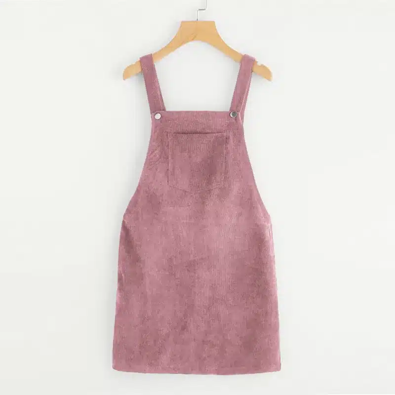 Dotfashion Bib Pocket Front Overall Short Dress 2018 Pink Zip Button Pinafore Shift Dress Female Sleeveless Plain Dress 23