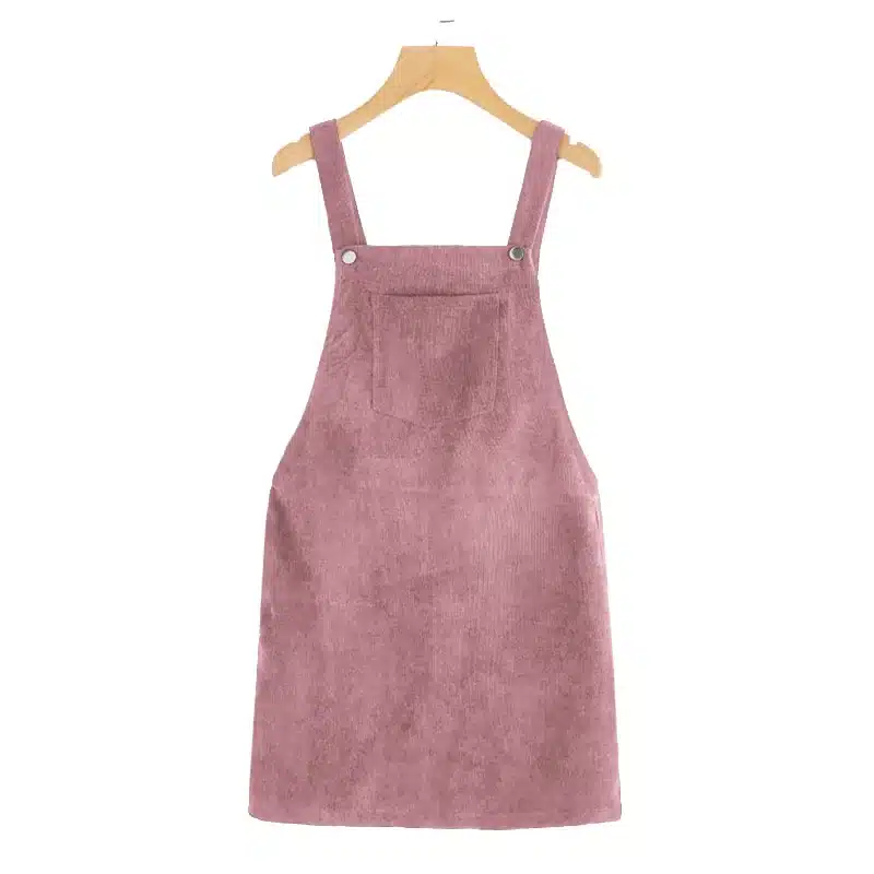 Dotfashion Bib Pocket Front Overall Short Dress 2018 Pink Zip Button Pinafore Shift Dress Female Sleeveless Plain Dress 27