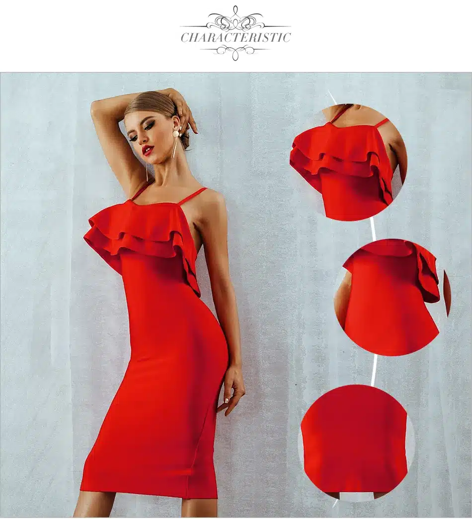 Adyce Women Bodycon Summer Bandage Dress 2018 Red Spaghetti Strap Vestidos Strapless Ruffles Midi Celebrity Evening Party Dress 12