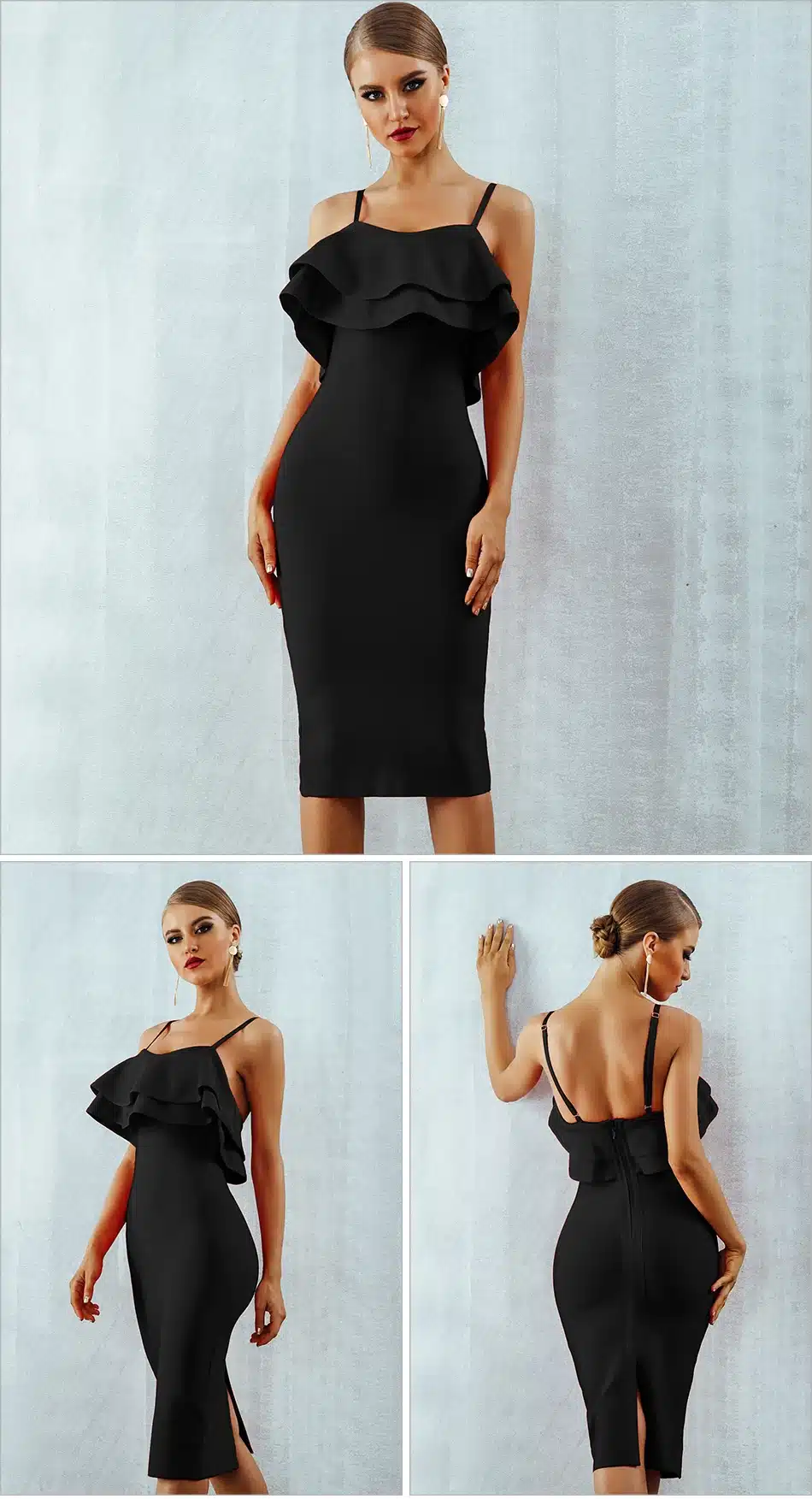 Adyce Women Bodycon Summer Bandage Dress 2018 Red Spaghetti Strap Vestidos Strapless Ruffles Midi Celebrity Evening Party Dress 16