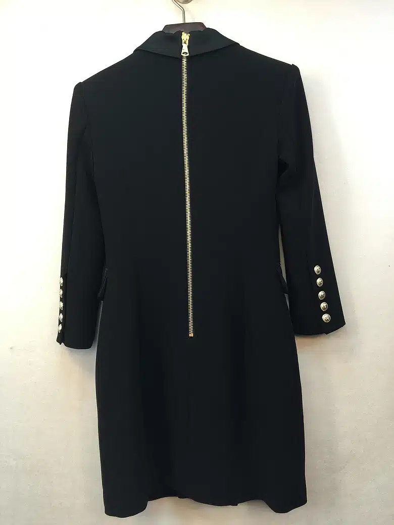 HIGH QUALITY New Fashion 2018 Runway Designer Dress Women's 3/4 Sleeve Double Breasted Metal Buttons Notched Collar Dress 2