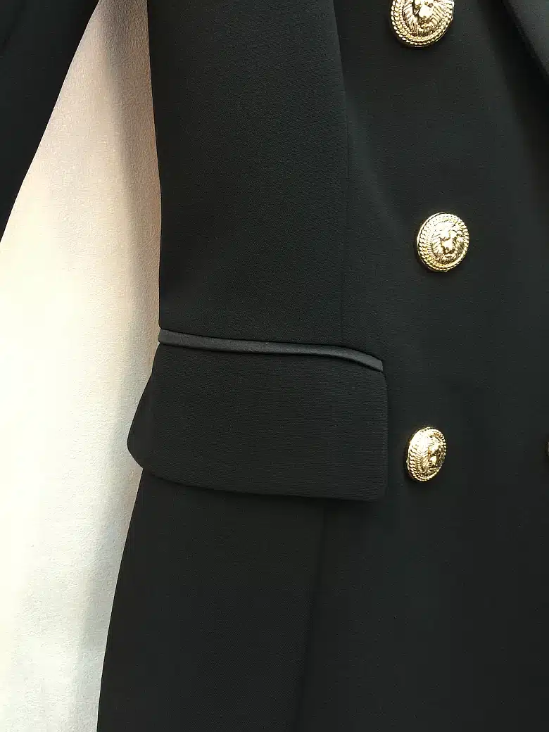HIGH QUALITY New Fashion 2018 Runway Designer Dress Women's 3/4 Sleeve Double Breasted Metal Buttons Notched Collar Dress 4