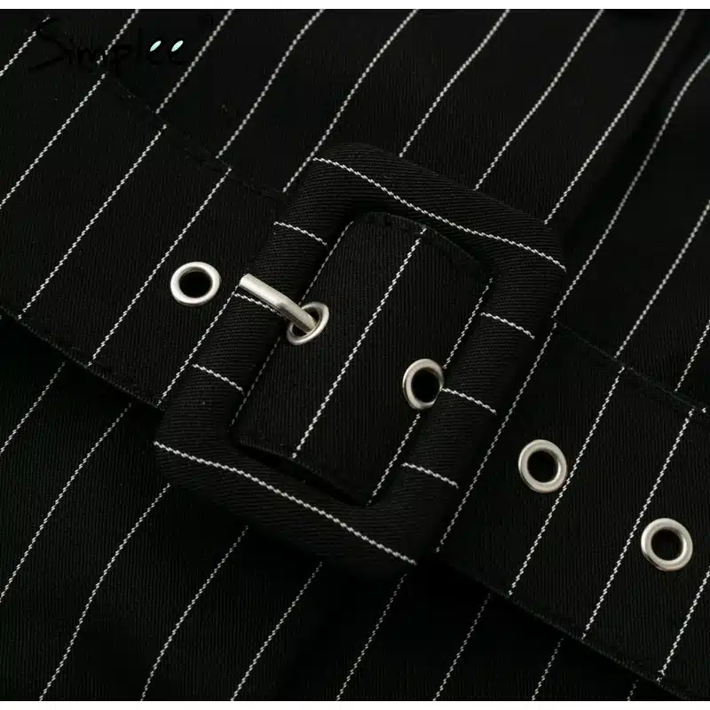 Simplee Elegant fake two piece stripe women dress Office lady sash long sleeve mini dress 2018 Autumn winter blazer blouse dress 26