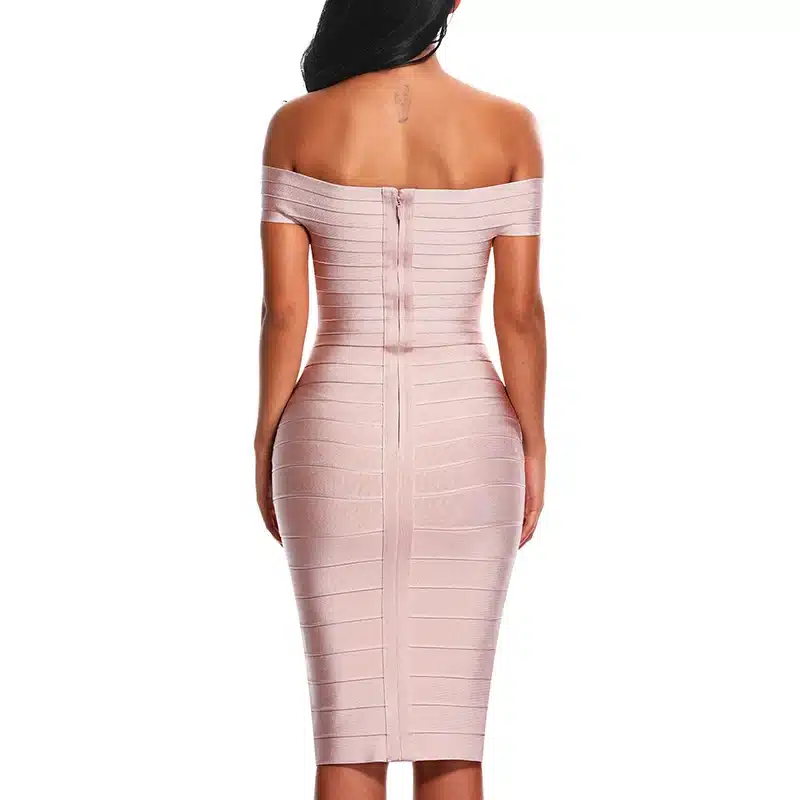 INDRESSME Sexy Off Shoulder Women Bandage Dress Elegant Slash Neck Knee Length Bodycon Backless Party Dress Vestidos 2018 New 19