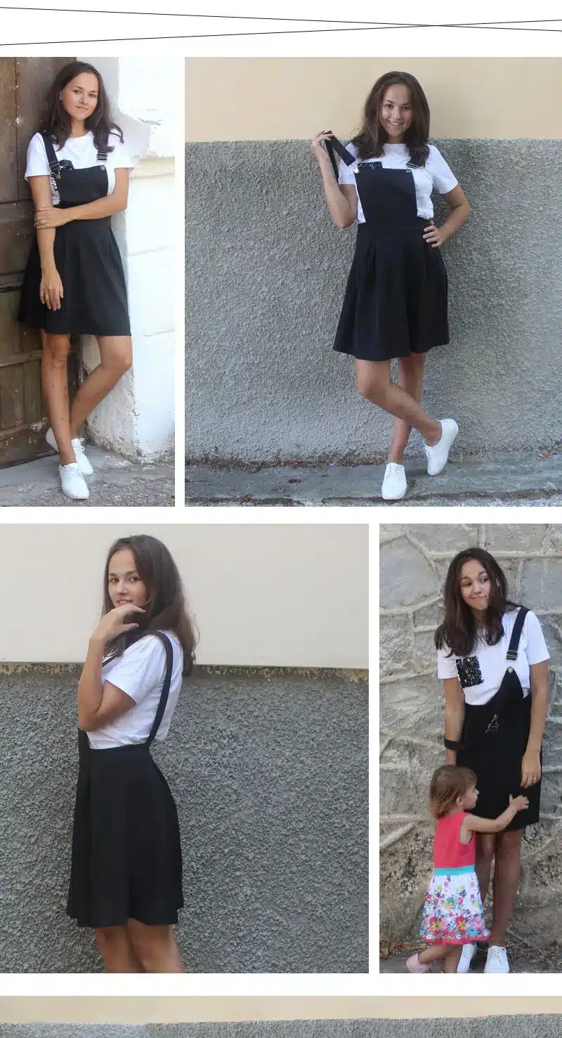 Dotfashion Button Pleated Zip Up Back Pinafore Dress 2018 Spring Fall Straps Sleeveless Dress Women Weekend Casual Short Dress 19