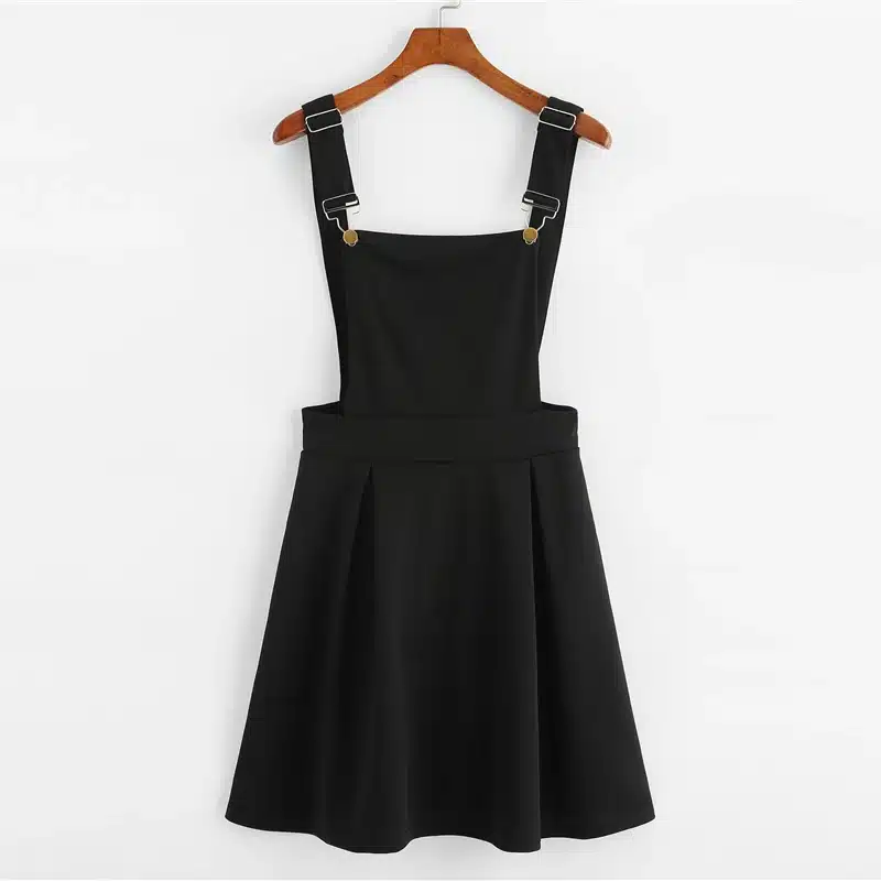 Dotfashion Button Pleated Zip Up Back Pinafore Dress 2018 Spring Fall Straps Sleeveless Dress Women Weekend Casual Short Dress 24