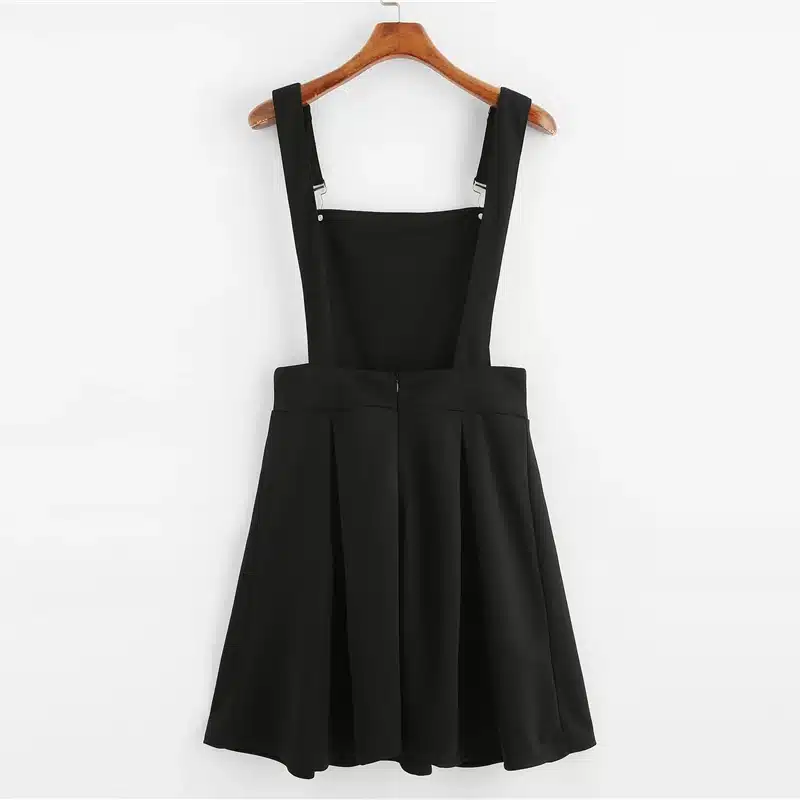 Dotfashion Button Pleated Zip Up Back Pinafore Dress 2018 Spring Fall Straps Sleeveless Dress Women Weekend Casual Short Dress 25