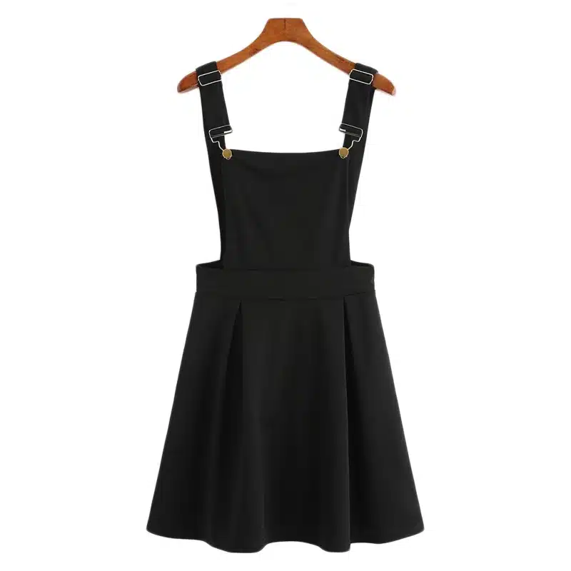 Dotfashion Button Pleated Zip Up Back Pinafore Dress 2018 Spring Fall Straps Sleeveless Dress Women Weekend Casual Short Dress 27