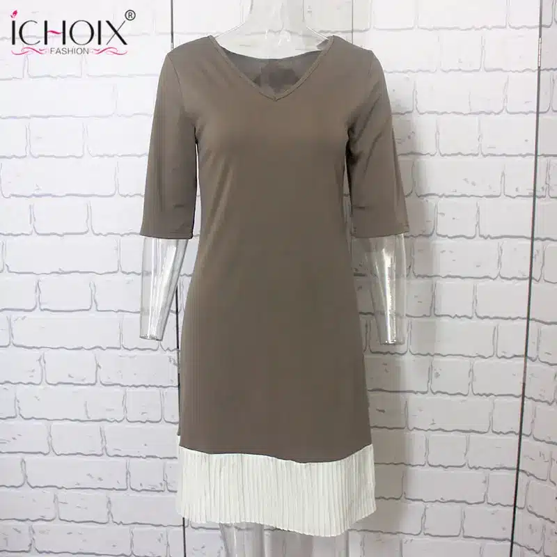 2018 Summer Work Wear Dress Fashion Blue Khaki Patchwork Casual Style Straight Short Dress Office Half Sleeve O-Neck Mini Dress 20