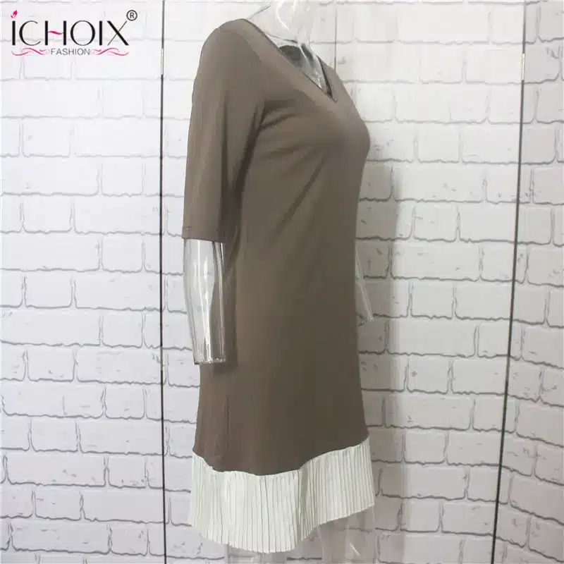 2018 Summer Work Wear Dress Fashion Blue Khaki Patchwork Casual Style Straight Short Dress Office Half Sleeve O-Neck Mini Dress 21