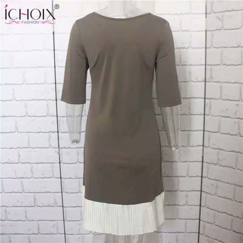2018 Summer Work Wear Dress Fashion Blue Khaki Patchwork Casual Style Straight Short Dress Office Half Sleeve O-Neck Mini Dress 22
