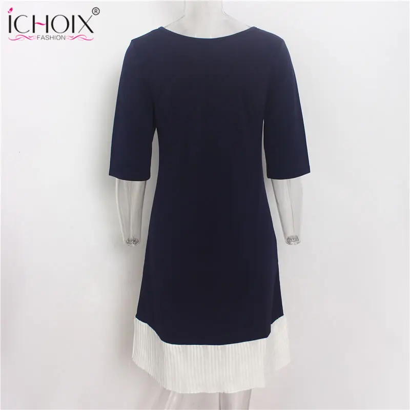 2018 Summer Work Wear Dress Fashion Blue Khaki Patchwork Casual Style Straight Short Dress Office Half Sleeve O-Neck Mini Dress 29