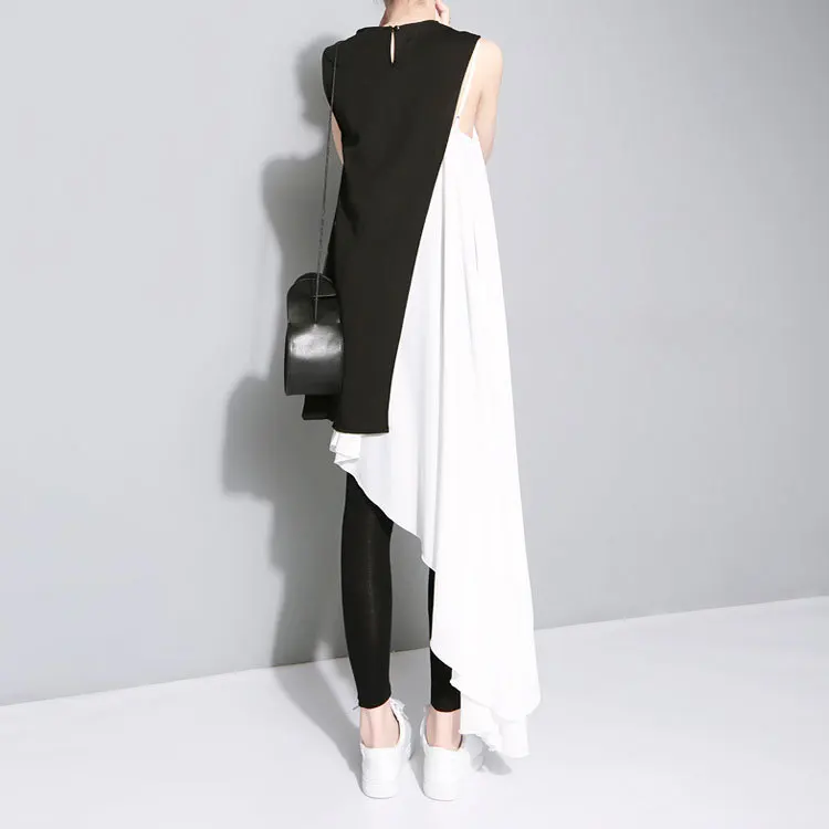 CHICEVER 2018 Summer Dress For Women Chiffon Spaghetti Strap With Black Slim Tank Sleeveless Asymmetrical Women's Dresses Casual 6