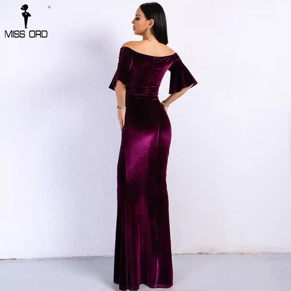 Missord 2018 Women Sexy Off Shoulder Speaker Sleeve Female Dresses Velvet Solid Color Bodycon Elegant Maxi Party Dress FT9080 16