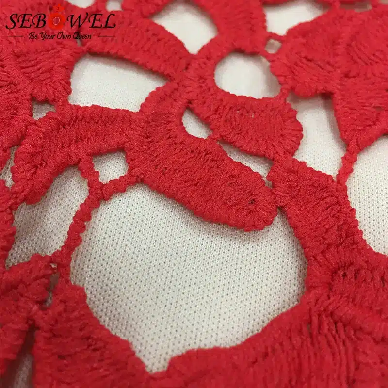 SEBOWEL 2018 Sexy Red Lace Party Skater Dress Women Hollow Out Nude Illusion A-Line Dresses Ladies Sleeveless Midi Beach Dress 15