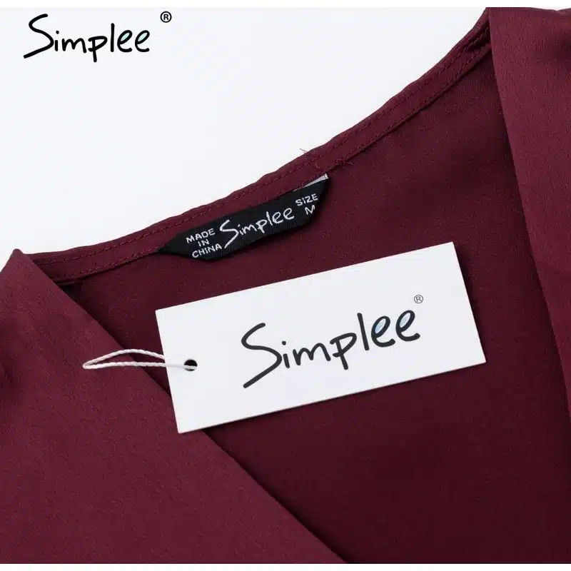 Simplee Elegant women satin solid dress Ruffle flare sleeve sash wrap dress 2018 Autumn winter V neck sexy female dress vestidos 20